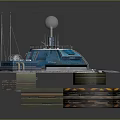 Cartoon Style Sci-Fi Base With Blue Circular Structure Antennas Sphere Device And Platforms