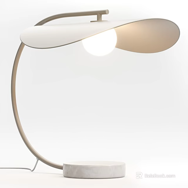 Sleek White Table Lamp With Curved Arm Round Base And Soft Warm Glow 3d model 