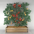 Vegetables Growing on Grid with Red Tomatoes Yellow Squash and Green Leaves in Wooden Box