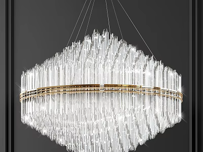 Modern Luxury Crystal Chandelier With Vertical Crystal Rods And Golden Ring Design 3d model