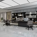 Modern Office Interior With Meeting Area Long Wooden Table Chairs Bookshelves Sofa And Plants