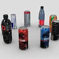 Diverse Collection of Beverages in Cans and Bottles with Colorful Packaging