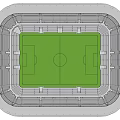 Football Stadium Aerial View With Green Pitch And Surrounding Stands