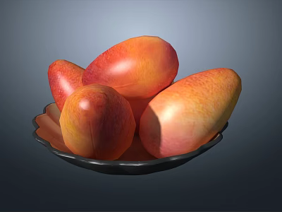 Several Fresh Ripe Orange Red Glossy Mangoes in a Silver Plate 3d model Several Fresh Ripe Orange Red Glossy Mangoes in a Silver Plate 3d model