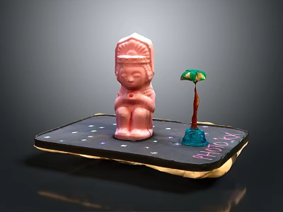 Decorative Furniture Tray With Pink Statue Small Umbrella Ornament Black Base And Gold Edge 3d model