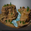 Detailed Rocky Mountain Terrain Model With Flowing River And Green Trees