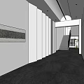 Modern Front Desk Reception Corridor With Marble Floor White Walls Staircase Greenery And Decorative Painting
