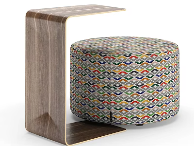 Colorful Geometric Patterned Ottoman With Wooden Side Table For Living Room 3d model