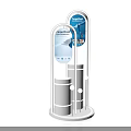 Modern Exhibition Island With White Metal Frame Cylindrical Base And Display Screens