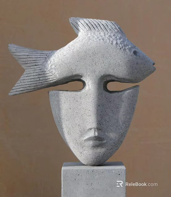 Fish Shaped Face Mask Design Sculptural Decorative Ornament Set for Home Decor 3d model 