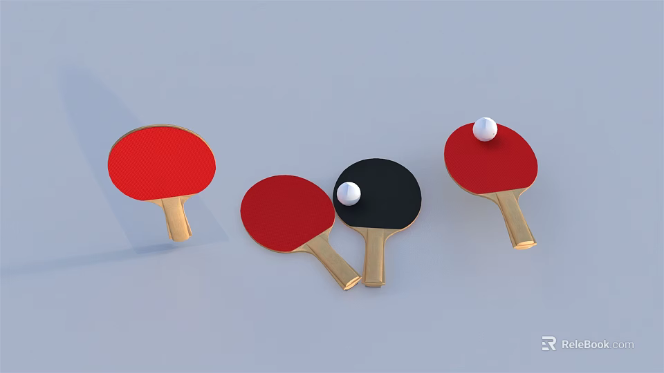 Red and Black Table Tennis Rackets with White Balls Sports Equipment Set 3d model 