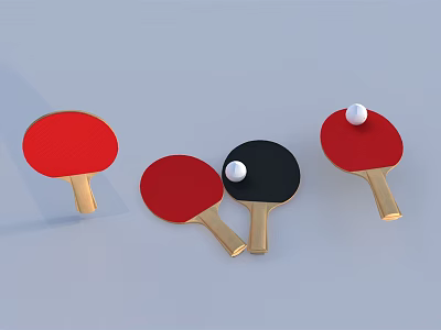 Red and Black Table Tennis Rackets with White Balls Sports Equipment Set 3d model