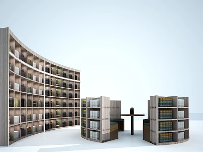 Modern Curved Bookcase Design With Freestanding Shelves And Books Filled Layers 3d model