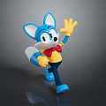 Cartoon Blue Fox Character Waving Hand While Running With Red Bow Tie