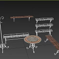 Garden Ornaments With Wrought Iron Plant Stands Wall Mounted Shelves Round Table And Bench
