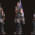 3D Character Model Front And Back View With Armored Vest Leg Guards And Arm Protectors