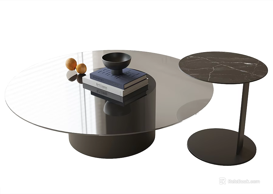 Modern Coffee Table With Transparent Glass Top And Black Circular Base 3d model