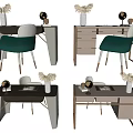 Modern Elegant Desk Designs With Blue Chair Globe And Decorative Vase