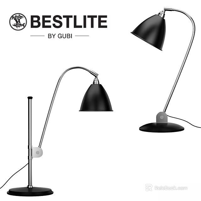 GUBI Beetle Table Lamp With Curved Arm Black Shade And Modern Design 3d model 