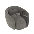 Light Gray Accent Chair with Rounded Design Woven Pattern Pillow and Gray Throw Blanket