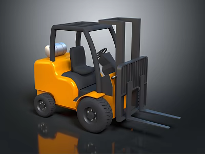 Yellow Forklift With Black Cab Silver Gas Cylinder And Front Forks On Dark Surface 3d model