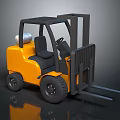 Yellow Forklift With Black Cab Silver Gas Cylinder And Front Forks On Dark Surface