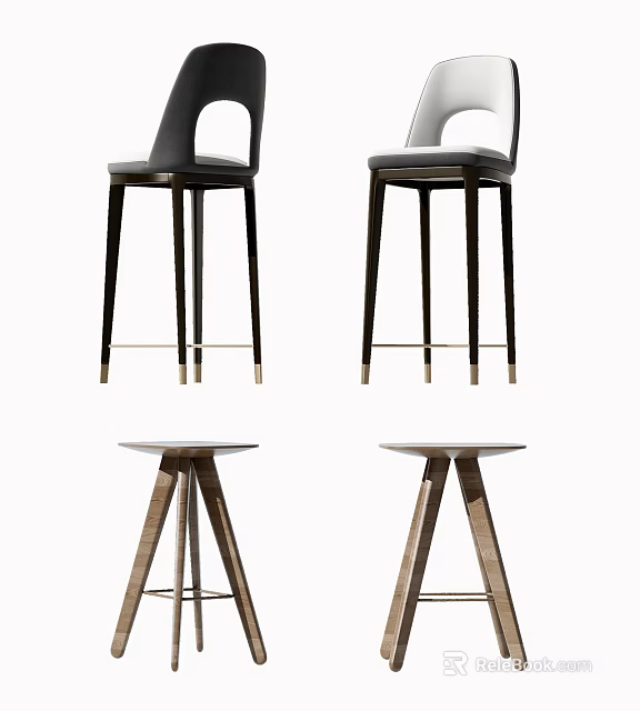 Modern Bar Stools With Contemporary Design Wooden Metal Frames Triangular Base Upholstered Seats 3d model 