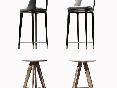 Modern Bar Stools With Contemporary Design Wooden Metal Frames Triangular Base Upholstered Seats 3d model