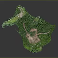 Cartoon Scenic 3D Island Model With Lush Green Forest And Winding Paths