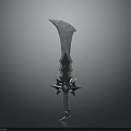 Decorative Curved Sword Design With Intricate Metallic Guard And Ornate Hilt
