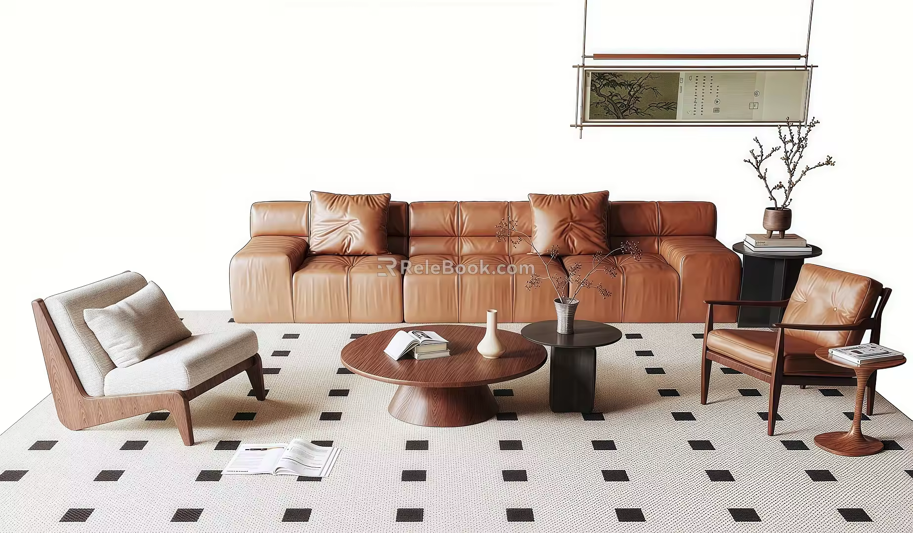 Middle-ancient style sofa coffee table combination single-person sofa three-person sofa decorative painting 3d model
