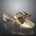 Elegant White And Gold Mule Slippers With Bow Detail And Block Heel Design