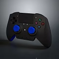 Black Game Controller with Blue Thumbsticks and Multi Colored Action Buttons Design