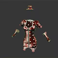 Red and White Short Sleeved Buttoned Dress with Matching Gloves and Hat