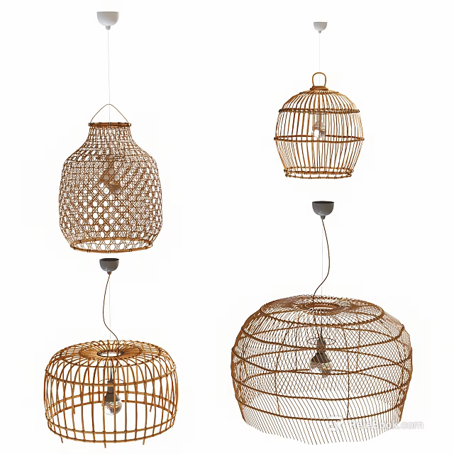Stylish Wicker Rattan Pendant Lights With Various Unique Design Patterns For Decor 3d model 