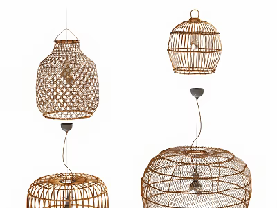 Stylish Wicker Rattan Pendant Lights With Various Unique Design Patterns For Decor 3d model
