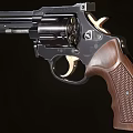 Classic Revolver Handgun With Wooden Textured Grip And Metal Body Design