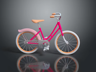 Stylish Pink Bicycle with Orange Seat Handlebars and White Wheels Classic Design 3d model