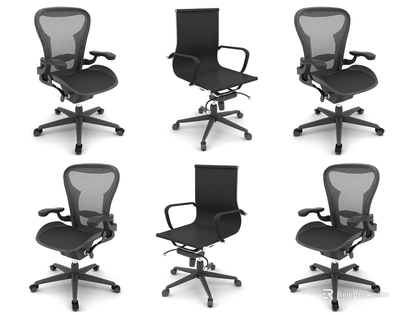 Modern Office Chairs With Mesh And Solid Backrests Armrests Various Designs 3d model