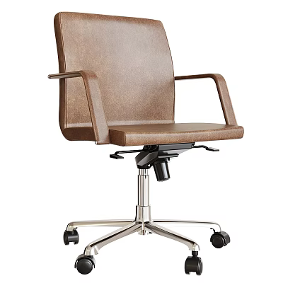 Modern Brown Leather Office Chair With Adjustable Armrests Metal Base And Wheels 3d model