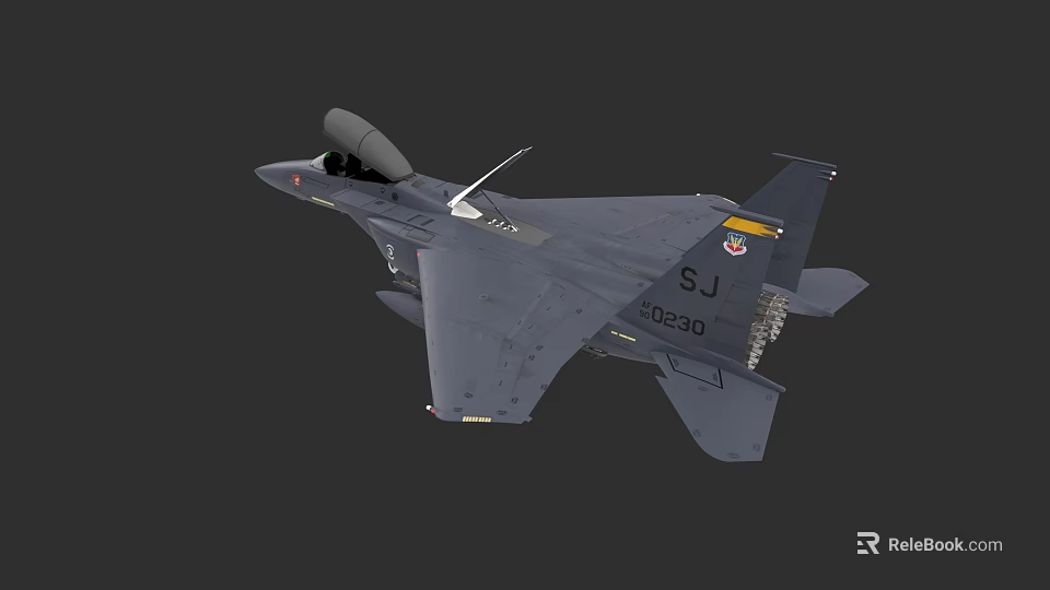 Gray Fighter Jet With Open Canopy Tail Fin Logo And SJ Number 40230 3d model 