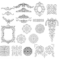 Ornate White Carved Decorative Ornaments with Various Patterns and Frames 3d model