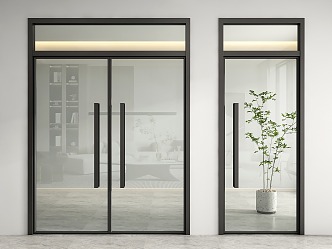 Modern double door glass double door office glass door 3d model