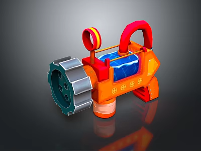 Vibrant Orange Mechanical Play Device With Red Handles Blue Components And Gray Gear Structure 3d model