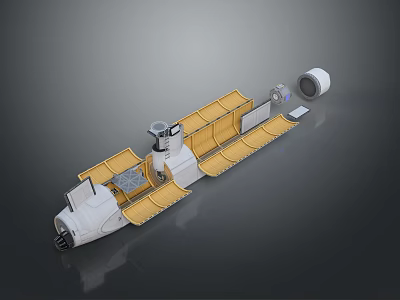 Industrial Scientific Equipment With Elongated Modular Structure Yellow Sections And White Components 3d model