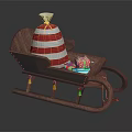 Wooden Christmas Sleigh With Red White Striped Bag And Colorful Gifts