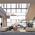 Modern Lounge Area Interior With Large Windows Comfortable Sofas And Green Plants