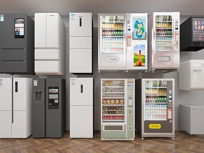 Various Styles of Refrigerators and Freezers in White Black and Silver Modern Designs 3d model