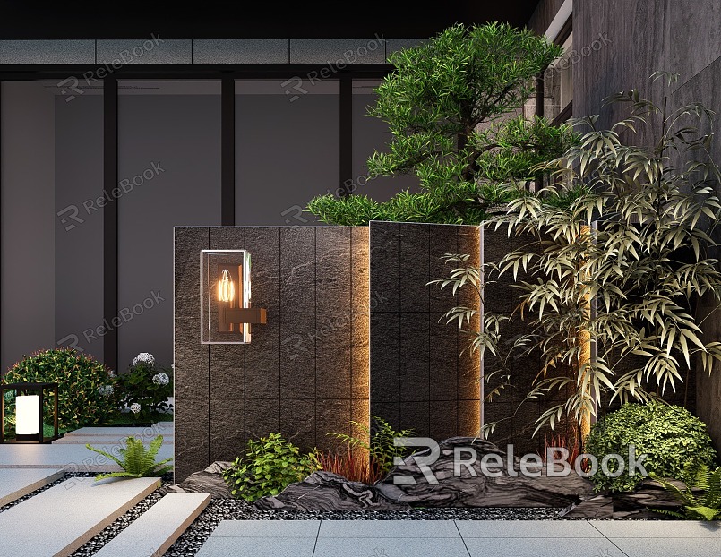 New Chinese Courtyard Landscape Wall Landscape Background Wall model