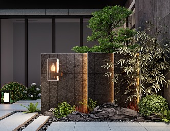 New Chinese Courtyard Landscape Wall Landscape Background Wall 3d model